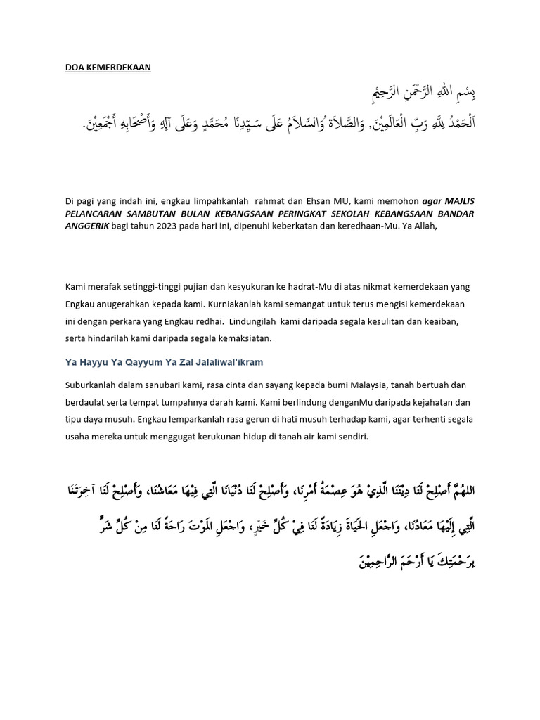 Teks Doa Sempena Hari Kebangsaan Pdf