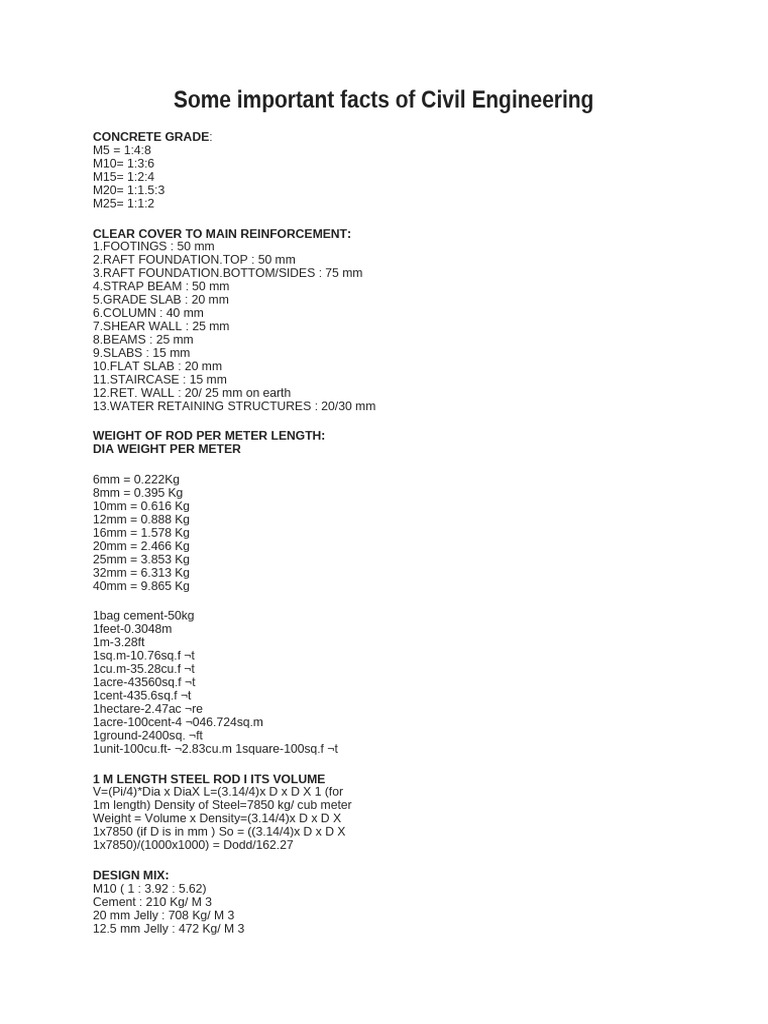 Key Facts in Civil Engineering | PDF | Concrete | Home & Garden