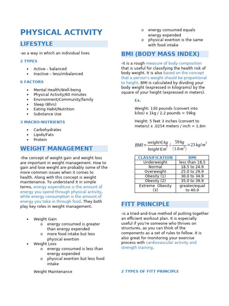 Physical Activity and Weight Management Guide | PDF | Body Mass Index ...