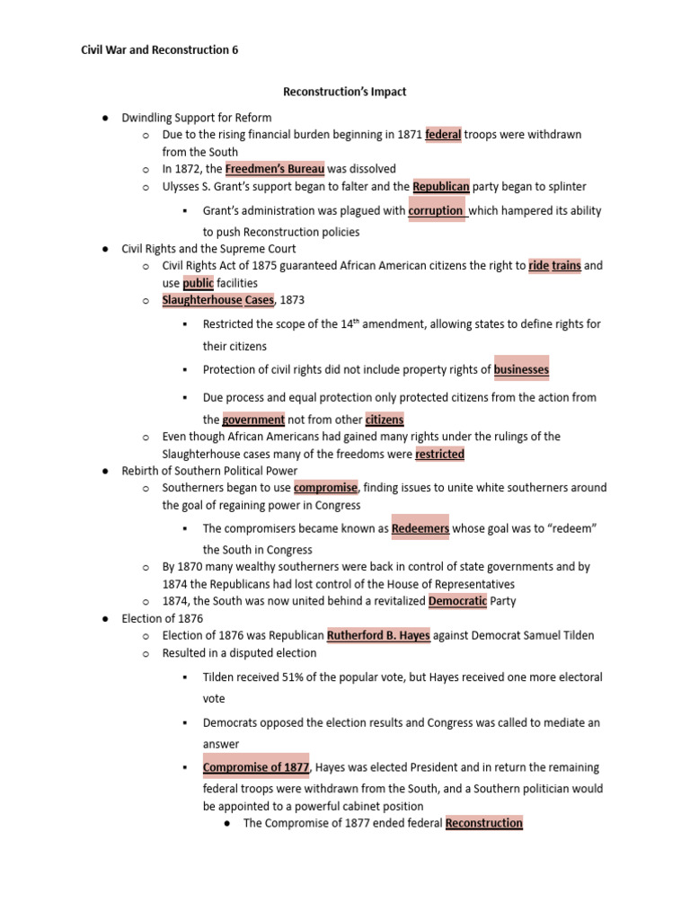 Reconstruction's Impact Notes | PDF