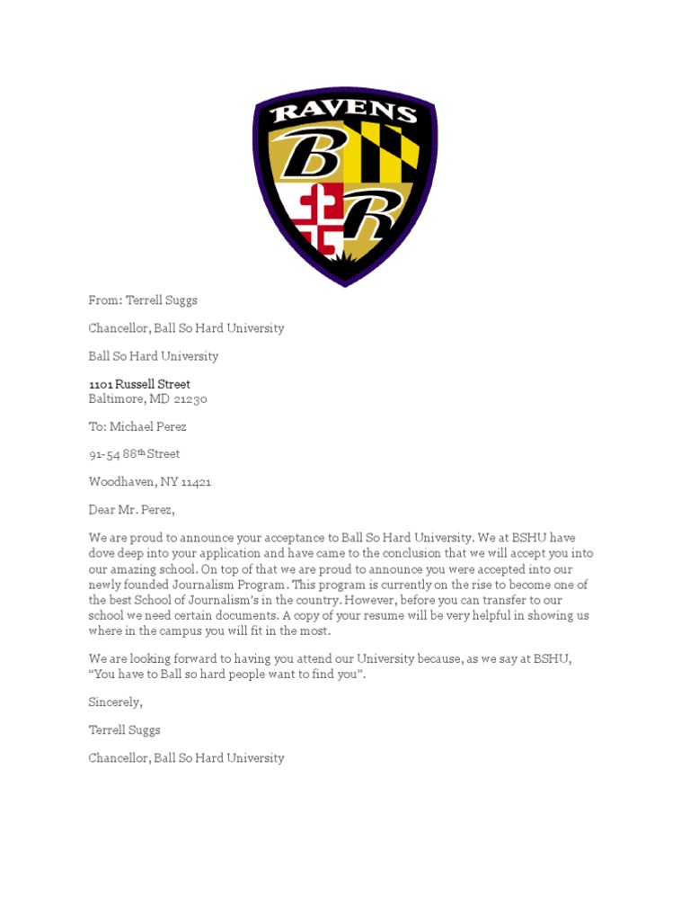 Acceptance Letter to BSHU Journalism Program | PDF