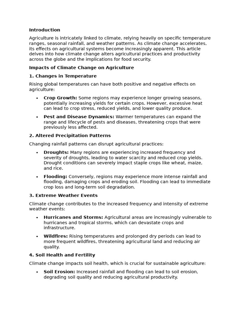 Climate Change and Its Impact On Global Agriculture | PDF