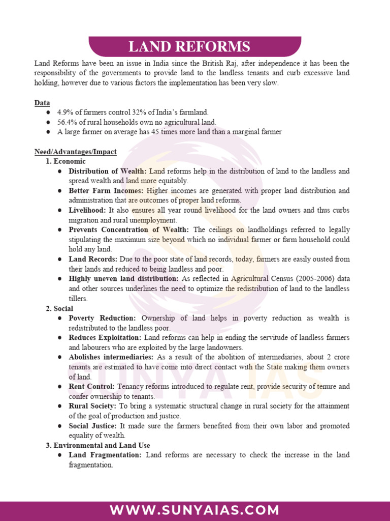 Impact of Land Reforms in India | PDF | Land Reform | Politics