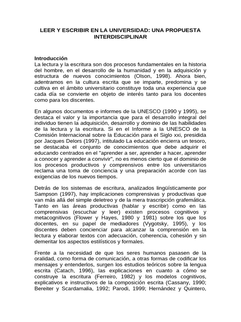 Leer y Escribir en La Universidad Una Propuesta Interdisciplinar | PDF