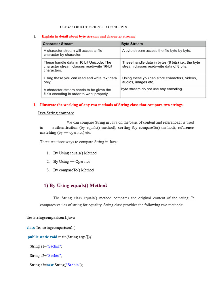 CST 455 Object Oriented Concepts Answer | PDF