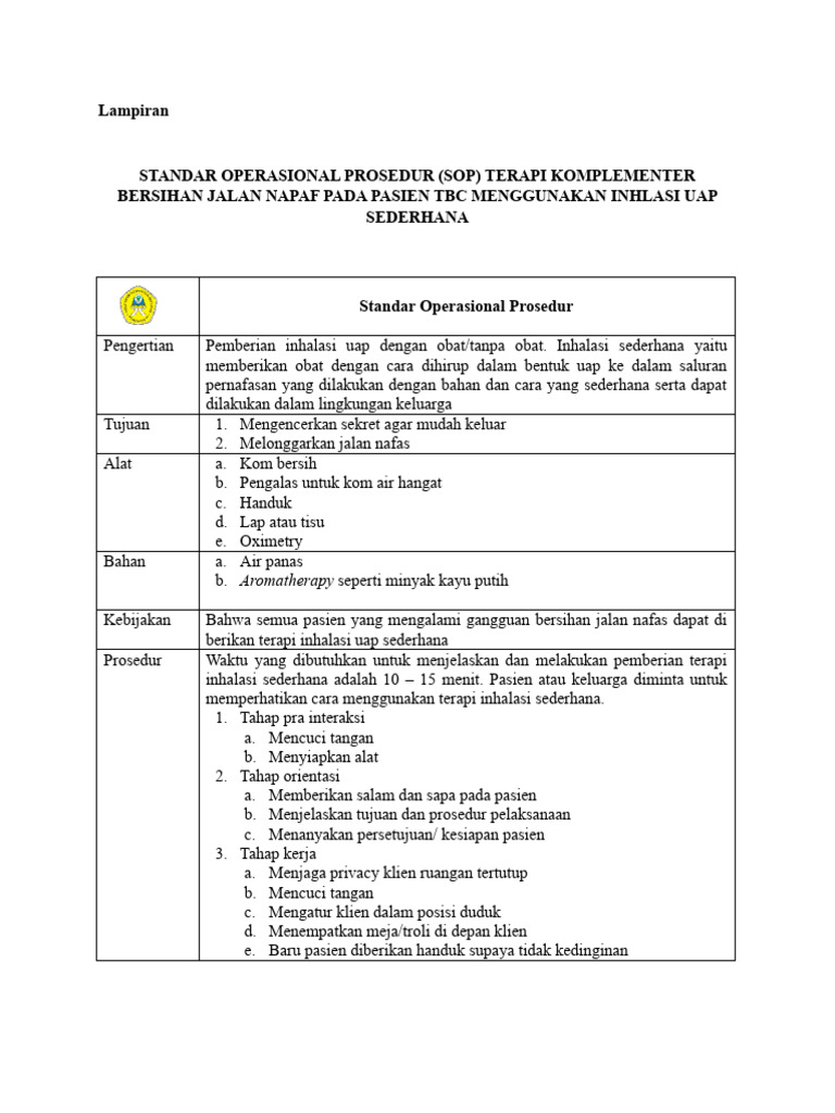 Sop Inhalasi Uap | PDF