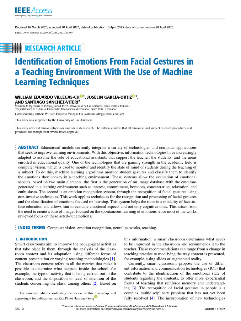 Identification of Emotions From Facial Gestures in A Teaching ...