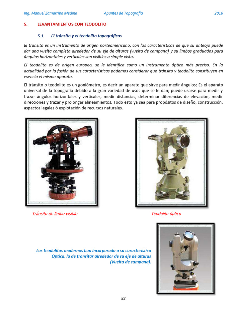 Instrumentos de Topografía: Teodolito y Tránsito | PDF | Ángulo ...