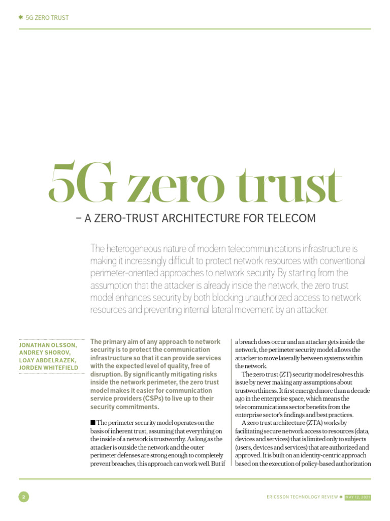 5G Zero Trust A Zero-Trust Architecture For Telecom | PDF