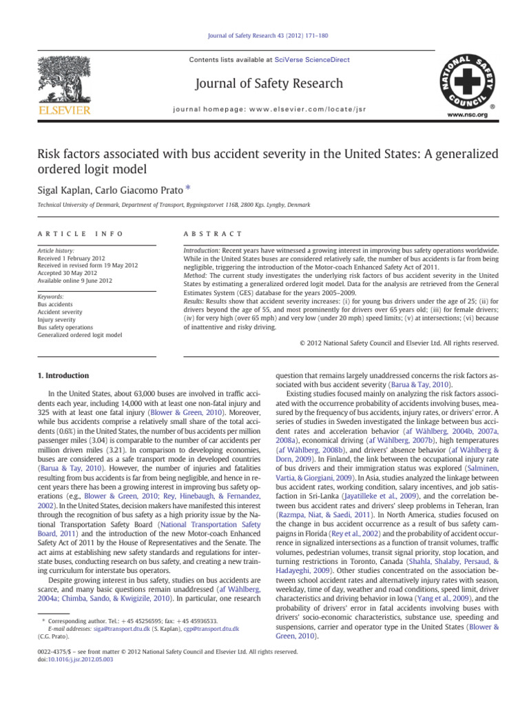 Risk Factors Associated With Bus Accident Severity - Kaplan | PDF