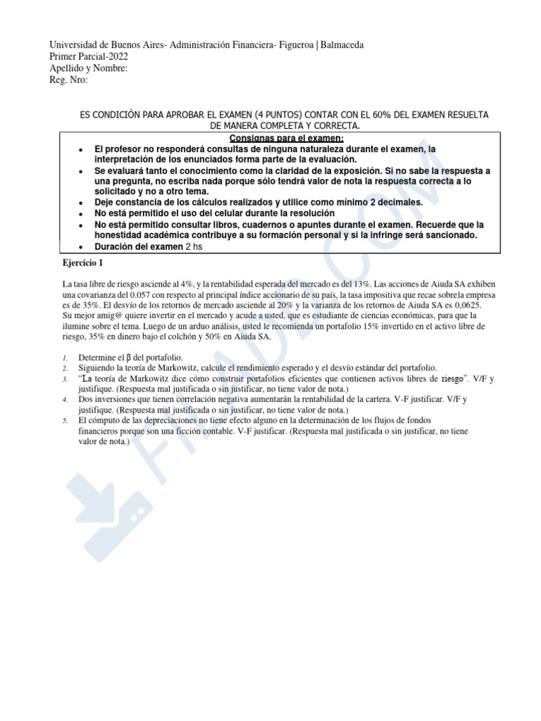 Modelo Primer Parcial - AF22 1 | PDF | Economias