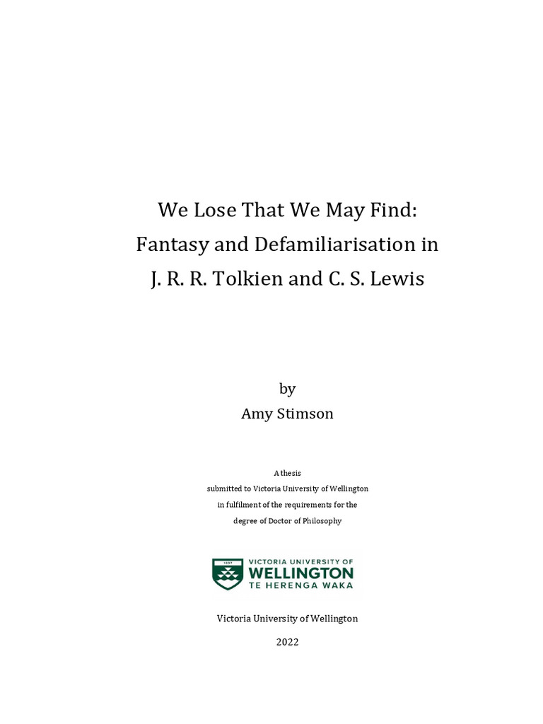 We Lose That We May Find Fantasy and Defamiliarisation in JRR Tolkien ...