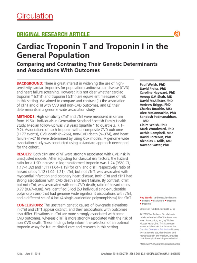 2019 - Welsh Et Al. - Cardiac Troponin T and Troponin I in The General ...
