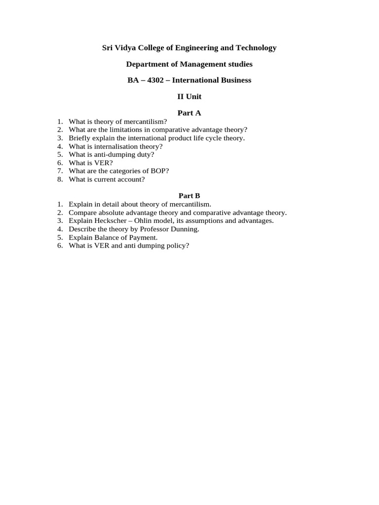 International business questions ii unit 2021 regulations pdf