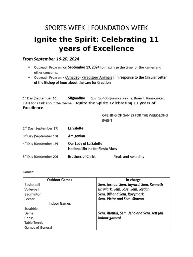 Sports Week Plan | PDF