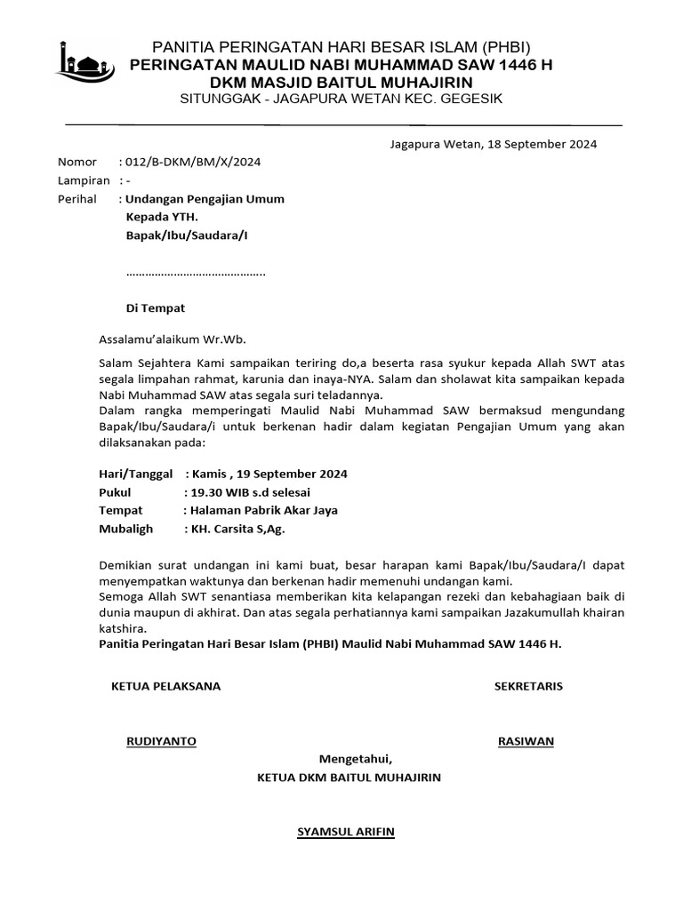 Undangan pengajian masjid | PDF