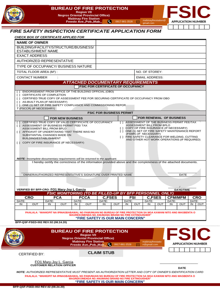 Fire Safety Inspection Certificate Form | PDF
