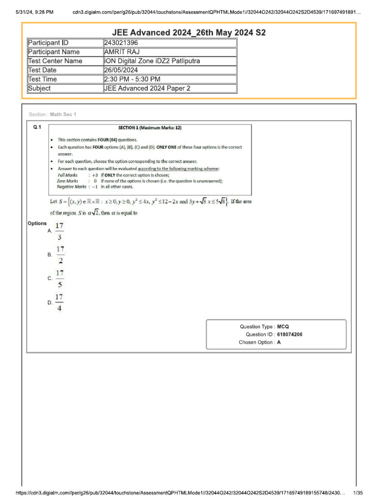 Jee Adv 2024 Paper 2 Response Sheet Pdf