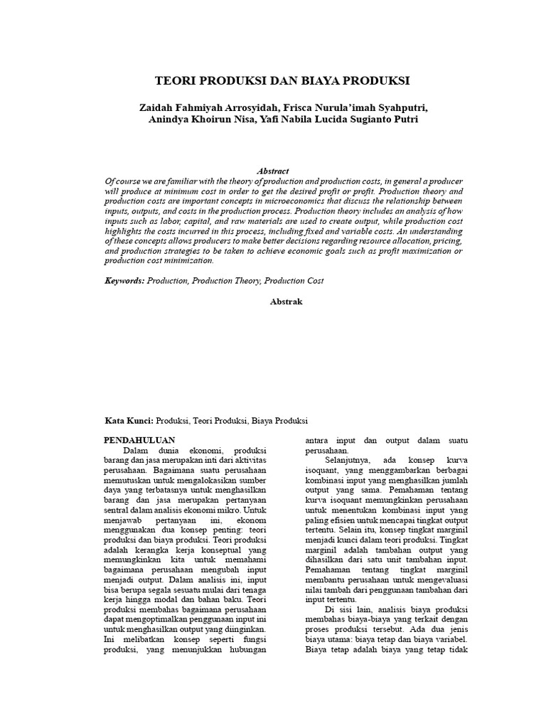 Teori Produksi Dan Biaya Produksi Pdf