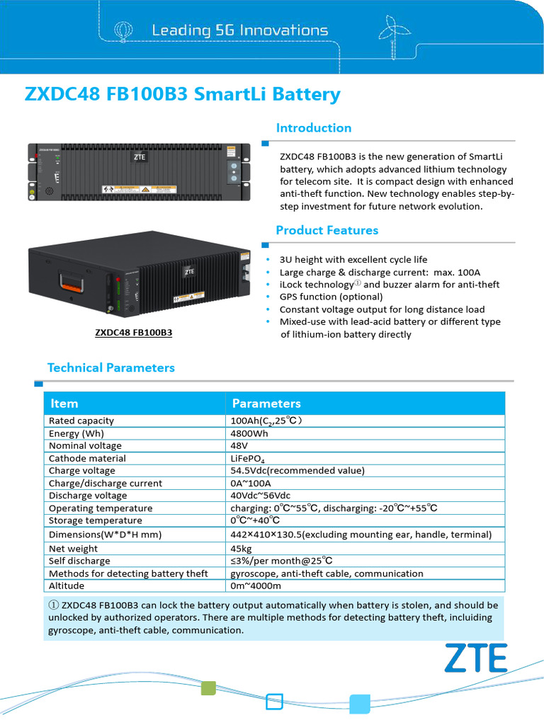 Data Sheet - ZXDC48 FB100B3 Lithium-Ion Battery V1.0 - 20210209 | PDF