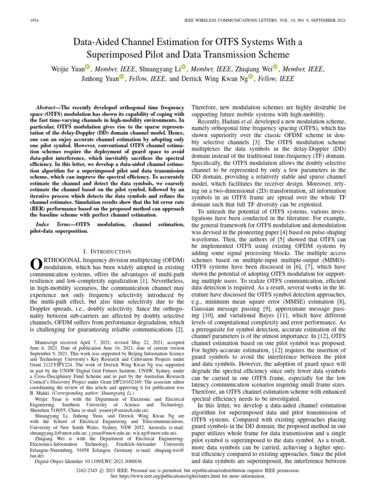Data-Aided Channel Estimation For OTFS Systems With A Superimposed ...