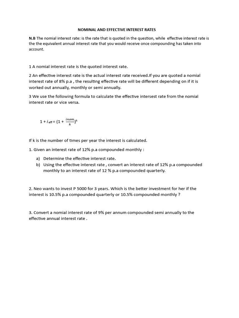 Nominal And Effective Interest Rates