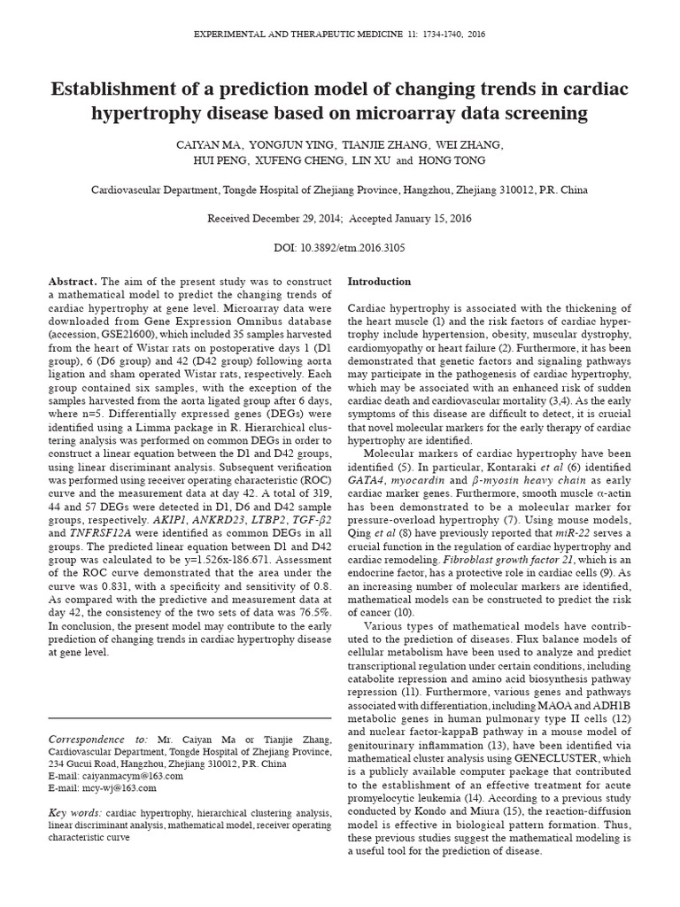 Establishment of A Prediction Model of Changing Trends in Cardiac ...