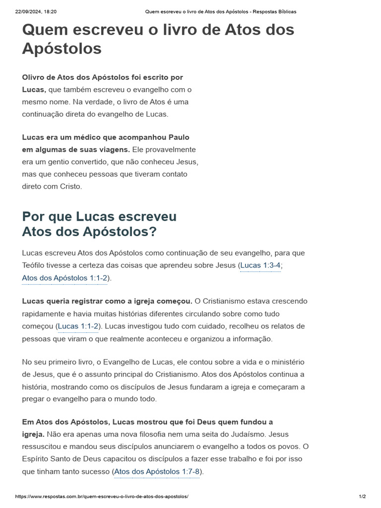Quem Escreveu o Livro de Atos Dos Apóstolos - Respostas Bíblicas | PDF