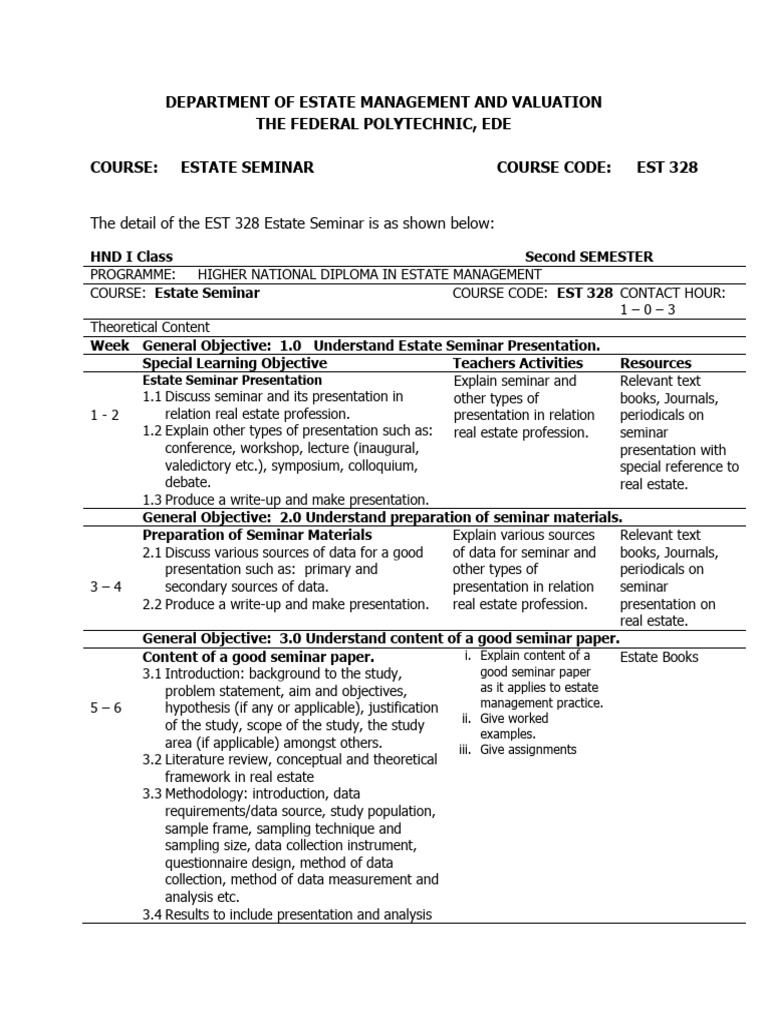 Estate Seminar Course Out Ine | PDF