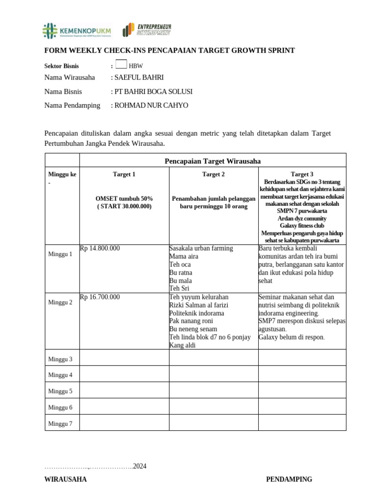 Target Baru Minggu 2 | PDF
