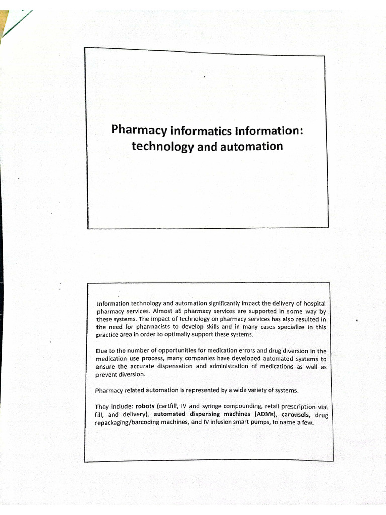 Pharmacy Informatics Information Technology and Automaton | PDF