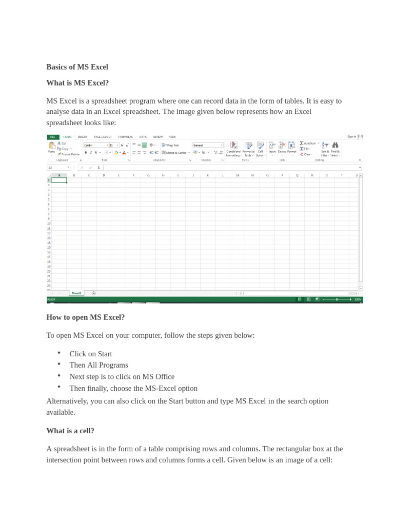 Basics of MS Excel | PDF
