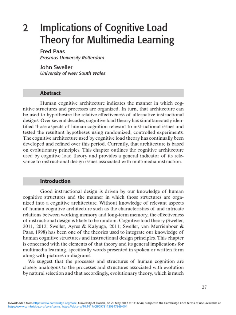 2 Implications of Cognitive Load Theory For Multimedia Learning | PDF