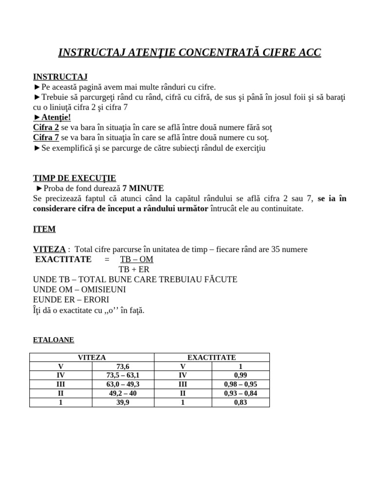 Instructaj Atentie Concentrata Cifre (Acc) | PDF