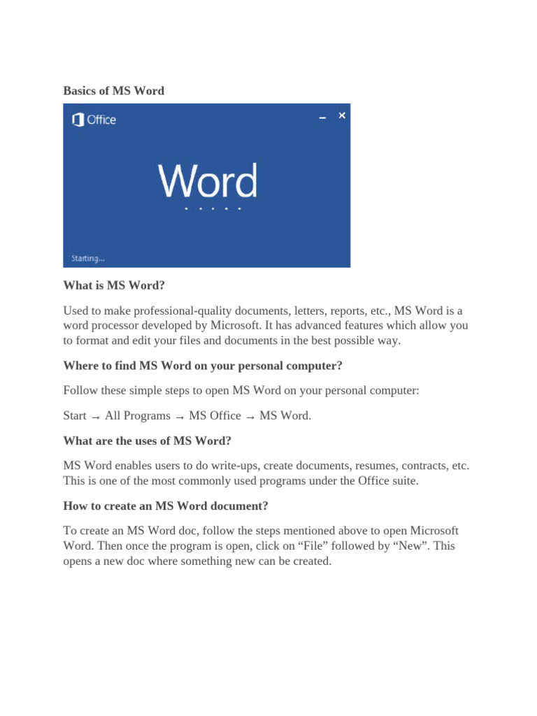 Basics of MS Word | PDF