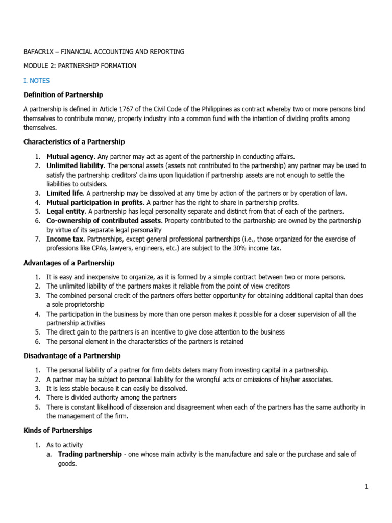 BAFACR1X - MOD 1 Partnership Formation | PDF