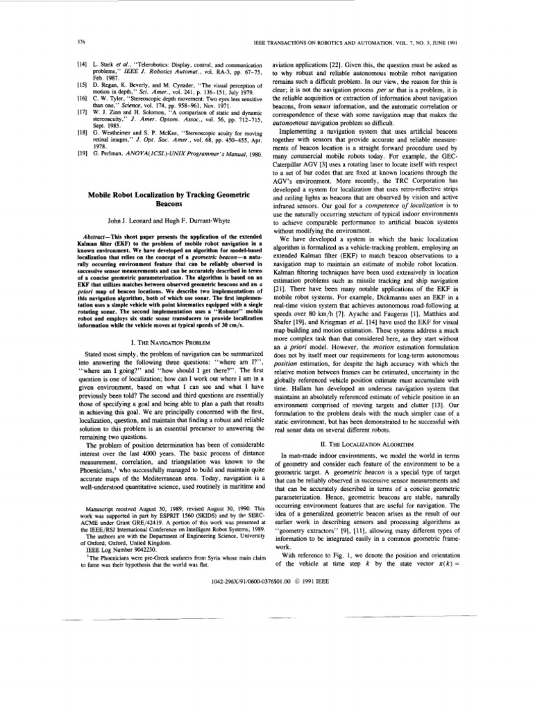Mobile Robot Localization by Tracking Geometric Beacons: Et Al ...