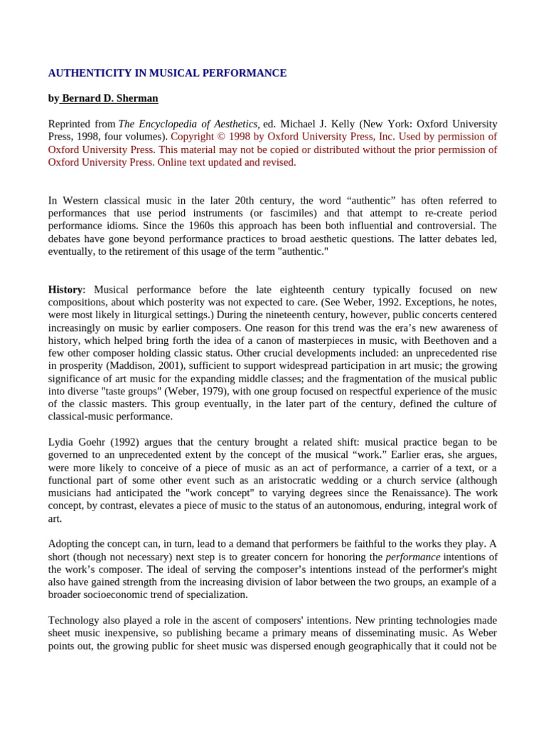Authenticity in Musical Performance | PDF