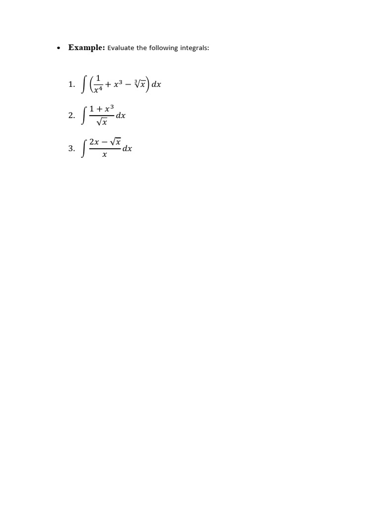 Example:: Evaluate The Following Integrals | PDF