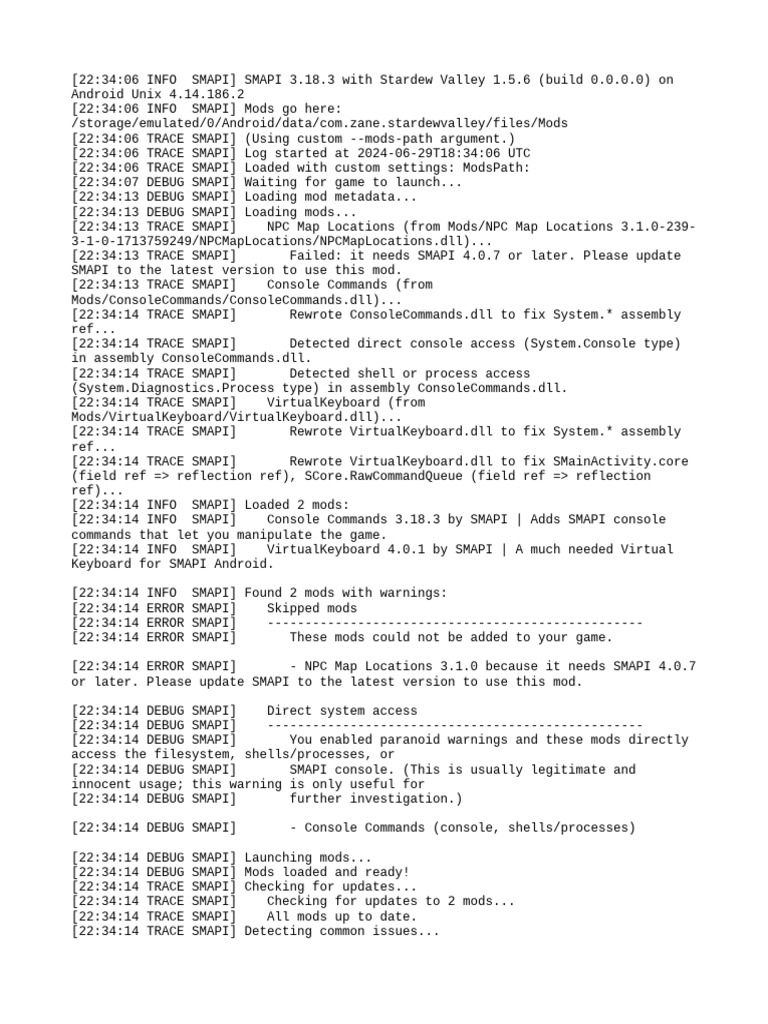 SMAPI Android Mod Log | PDF