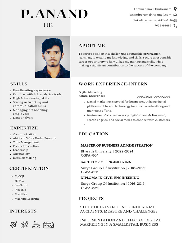 Gray White Modern Minimalist HR Manager CV Resume | PDF | Digital ...