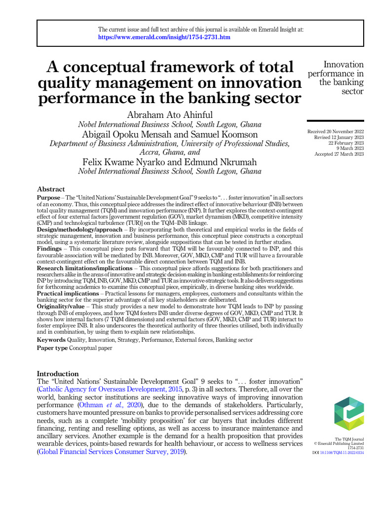 A Conceptual Framework of Total Quality | PDF