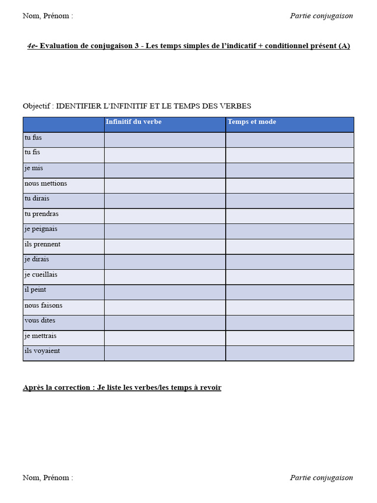 Controles-conjugaison-4e | PDF