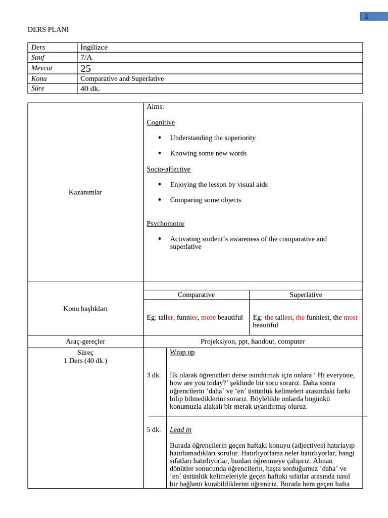 Comparative and Superlative Lesson Plan | PDF | Career & Growth ...