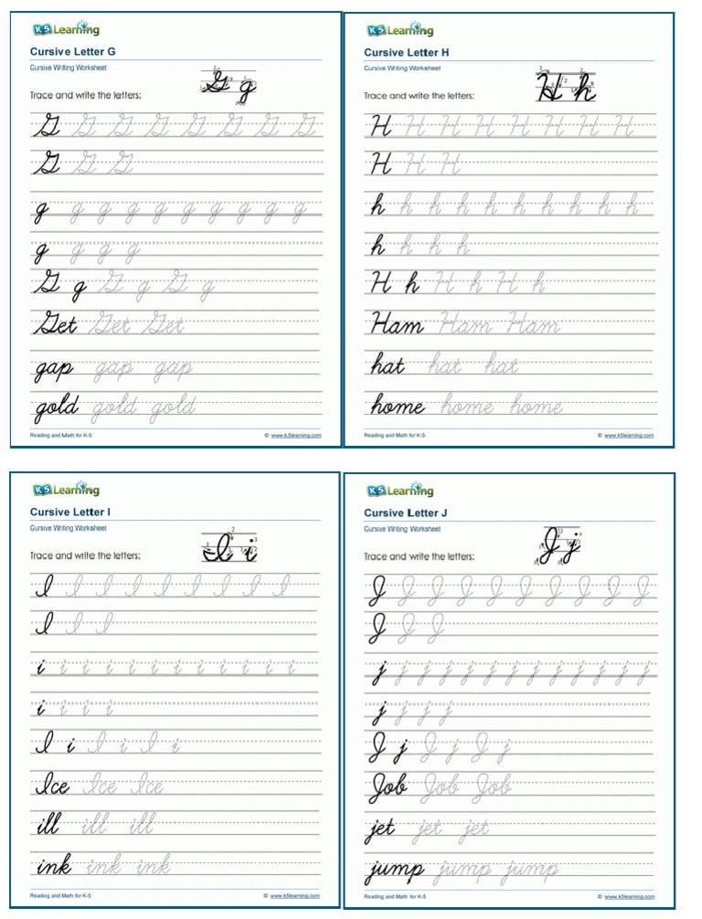 Cursive Worksheet G - J | PDF