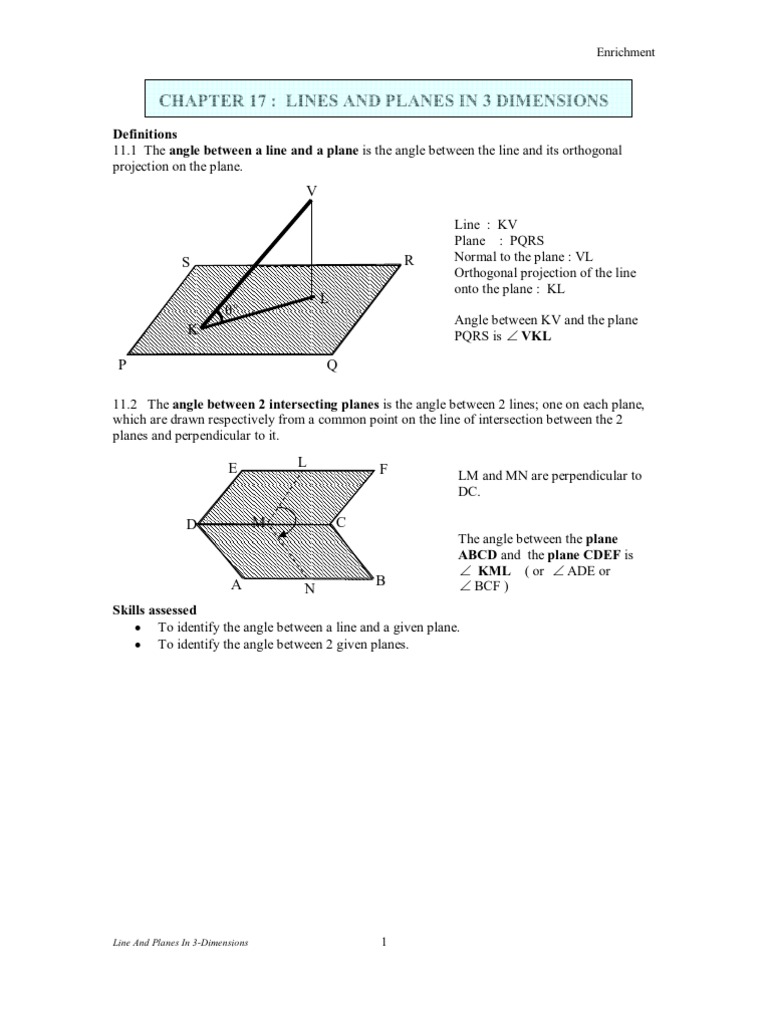 Chapter 17 I Lines & Planes in 3D ENRICH | PDF | Euclidean Plane ...