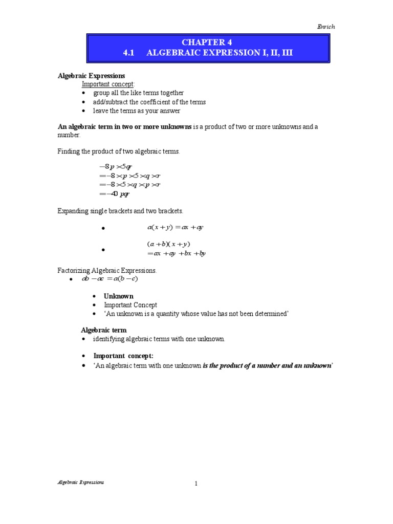 Mastering Algebraic Expressions Guide | PDF | Algebra | Abstract Algebra