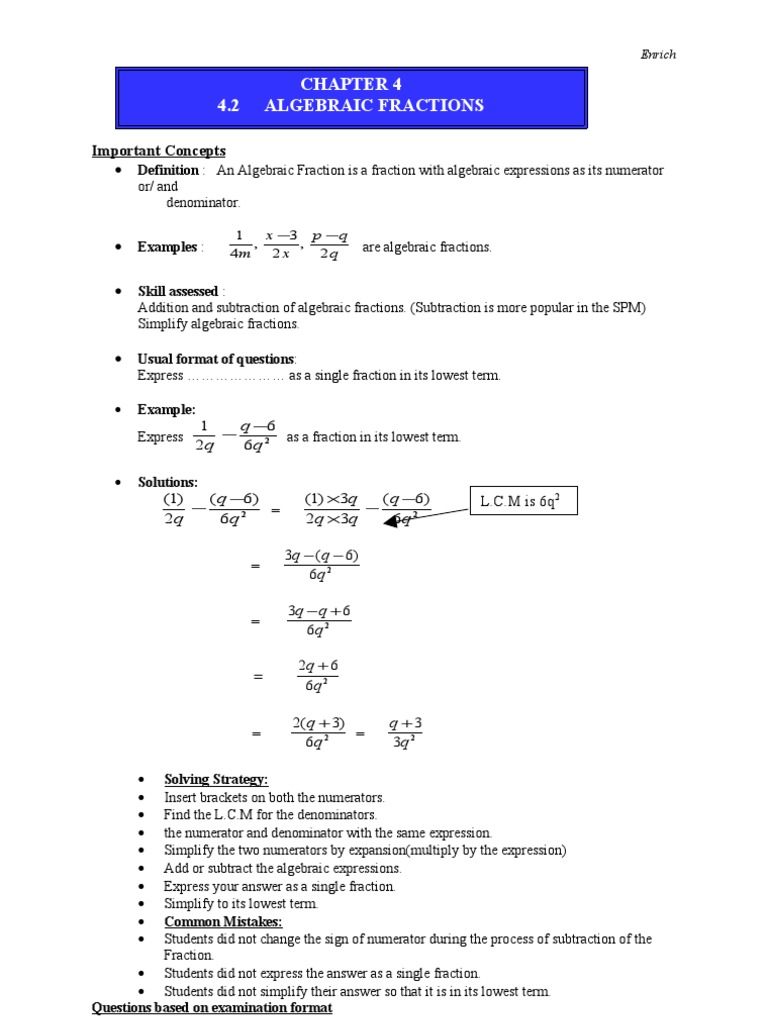 Understanding Algebraic Fractions | PDF | Lexicology | Fraction ...