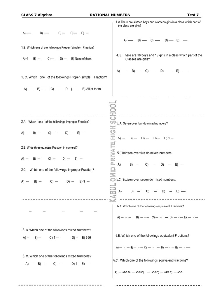 Class7 - Alg - Test07 - Rational Numbers | PDF