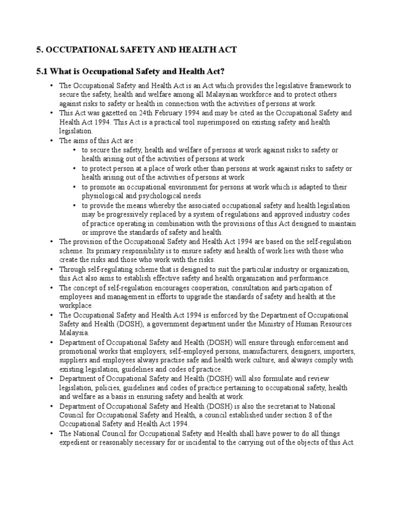 Occupational Safety and Health Act 5.1 What Is Occupational Safety and